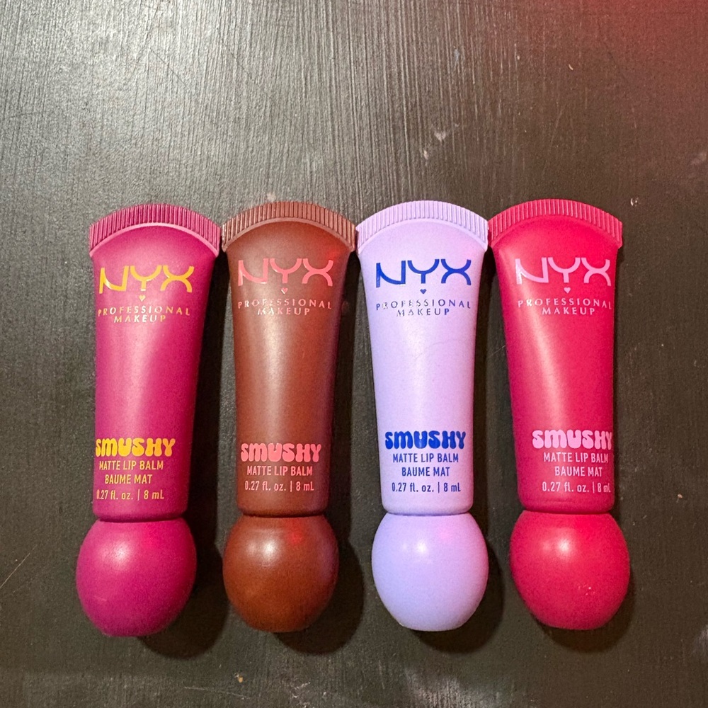Smushy Matte Lip Balm Set - Red, Brown, Purple, Pink